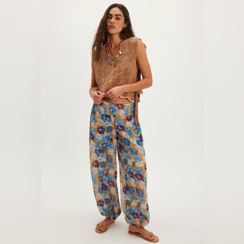 NWT Free People Misty Printed Bubble Pant ~Blue Combo~ - Picture 1 of 3